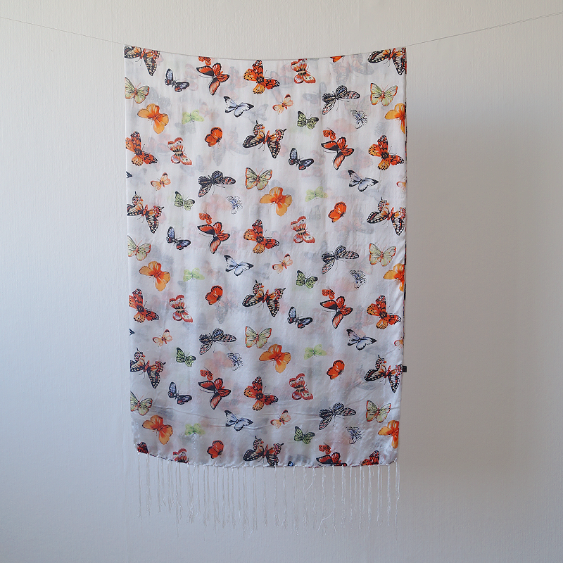 Foulard de Seda con Flecos - Mariposas