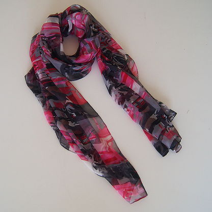 Foulard de Seda Chiffon - Negro y Rosado