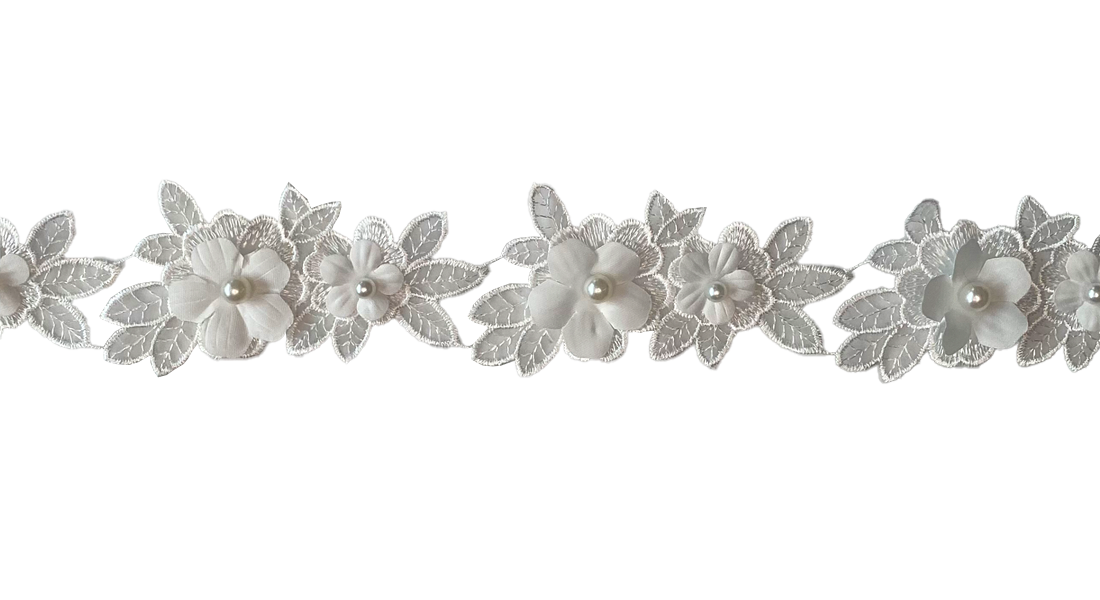 Pasamanería 3D - Flor en tela y Perla