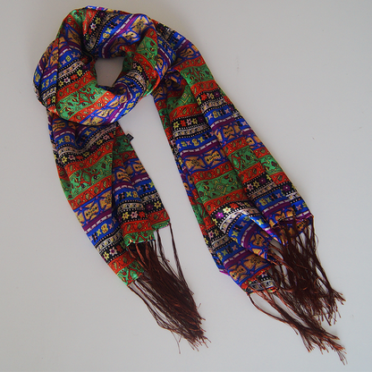 Foulard de Seda con Flecos - Etnico Colorido