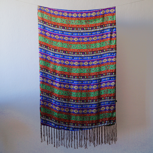 Foulard de Seda con Flecos - Etnico Colorido