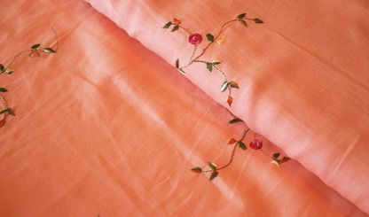 Lino 100% Natural - Damasco con Flores Bordadas