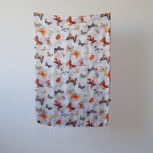 Foulard de Seda con Flecos - Mariposas