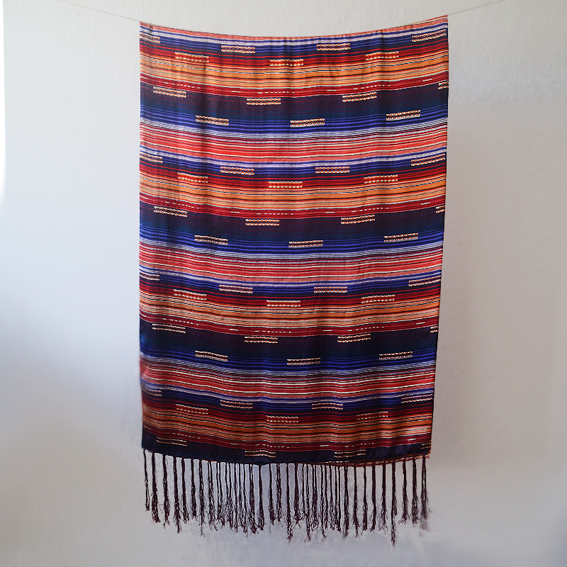 Foulard de Seda con Flecos - Lineas Naranjas y Azules