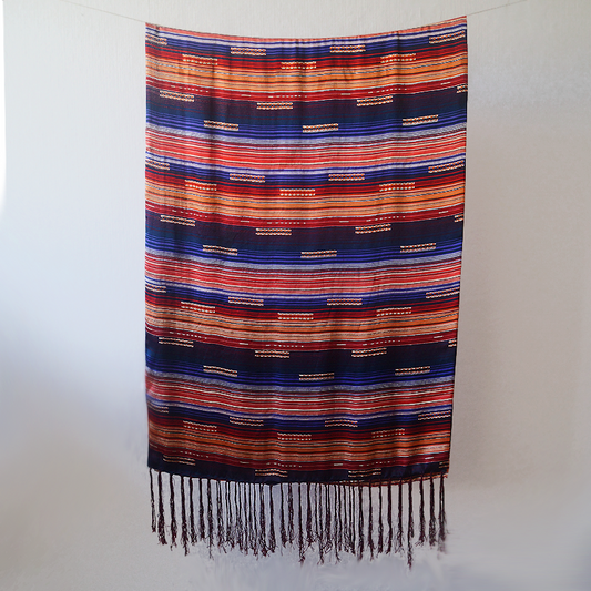 Foulard de Seda con Flecos - Lineas Naranjas y Azules