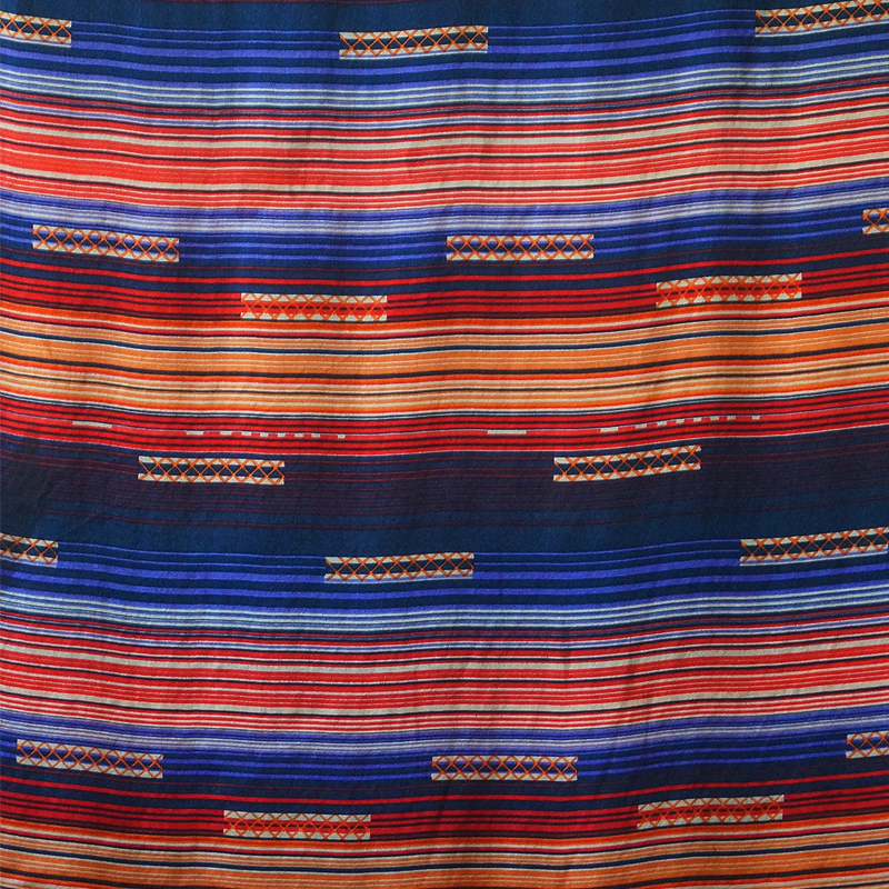 Foulard de Seda con Flecos - Lineas Naranjas y Azules