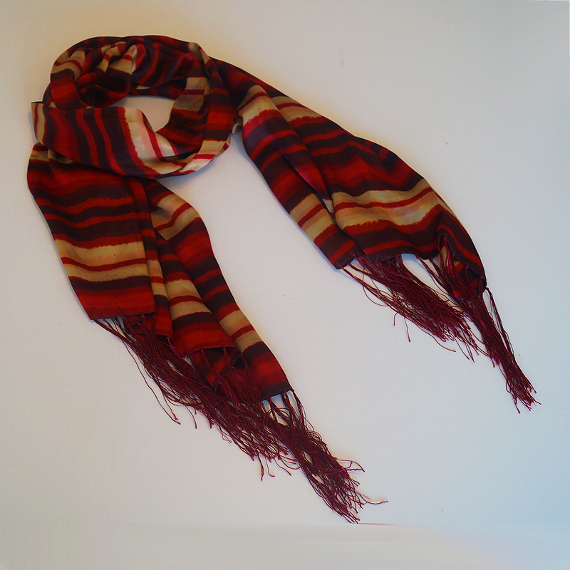 Foulard de Seda con Flecos - Lineas Terracota y Beige