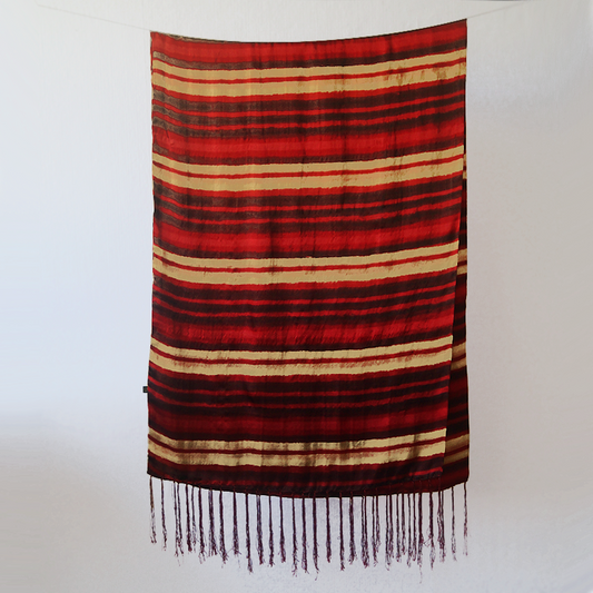 Foulard de Seda con Flecos - Lineas Terracota y Beige