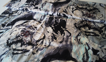 Seda Chiffón - Flores Abstractas Negro & Gris