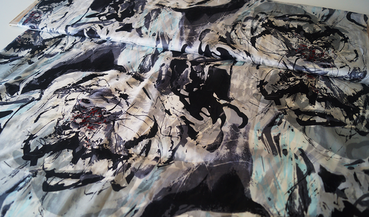 Seda Chiffón - Flores Abstractas Negro & Gris